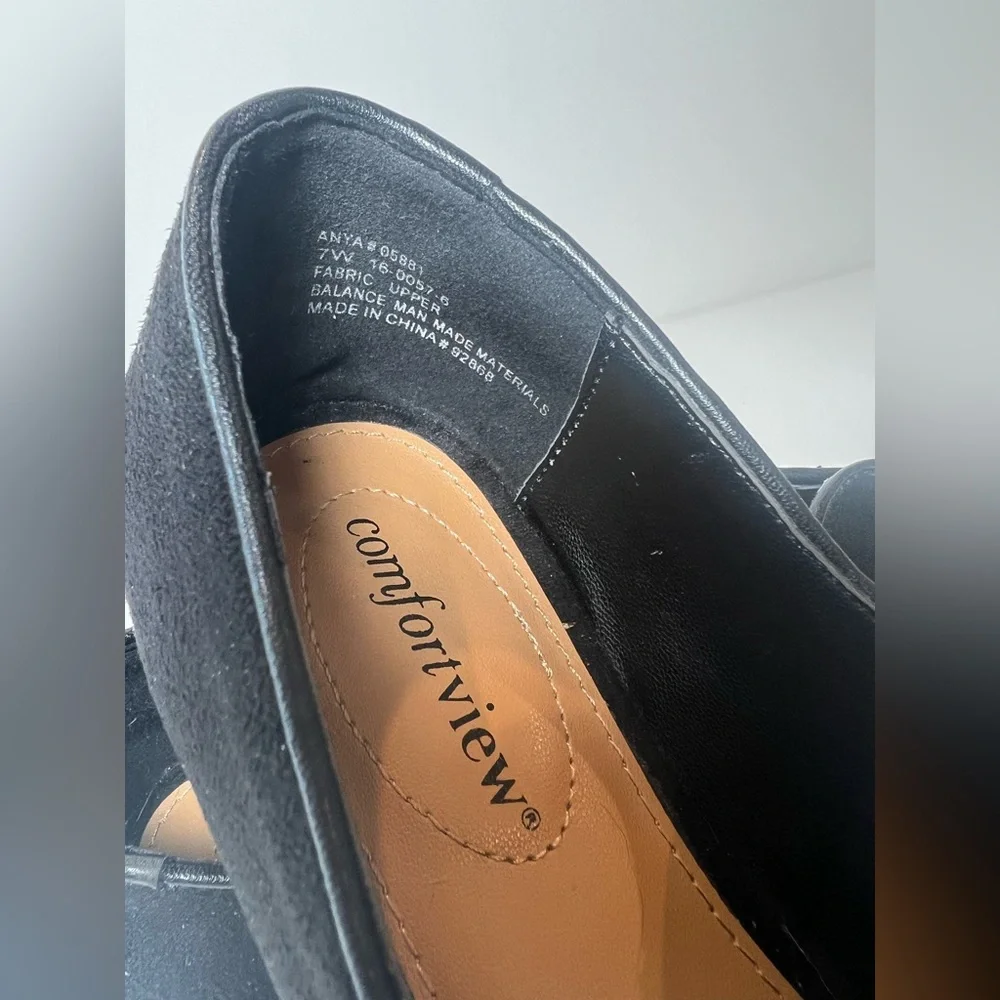 Comfortview Victorian Style Black Suede Women’s Slip-On Loafers Point Toe - Picture 4 of 7